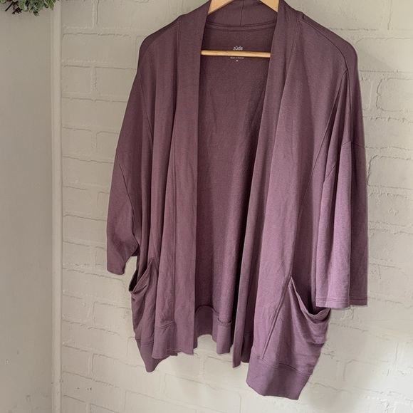 Zuda cardigan Rose Taupe Z-Knit Open Front Topper pink purple XL - Picture 1 of 3